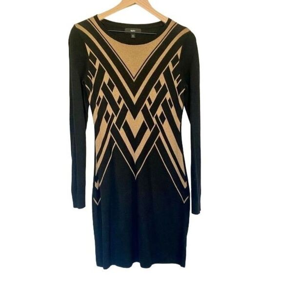 Mossimo XS Sweater Dress Black Tan Geometric Long Sleeve - Picture 1 of 8